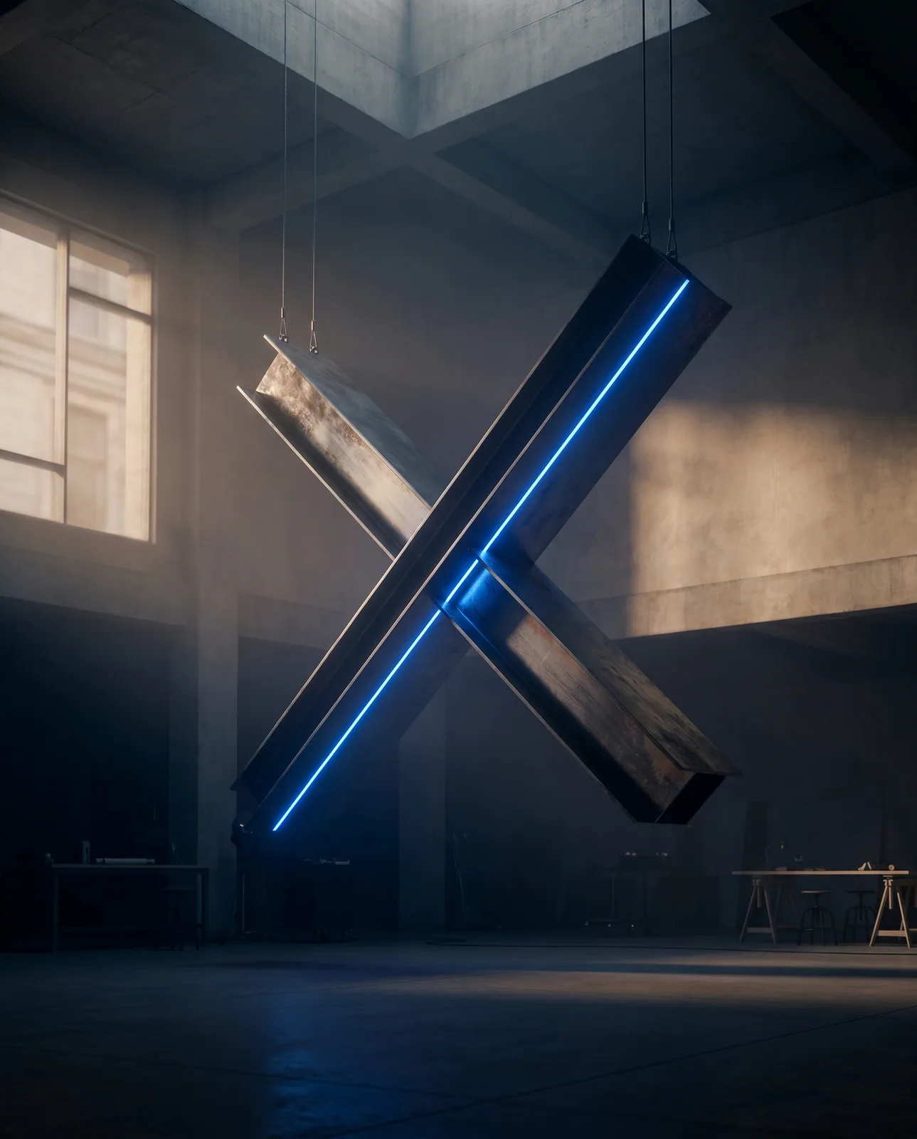 The AumX mark — a monumental sculptural X